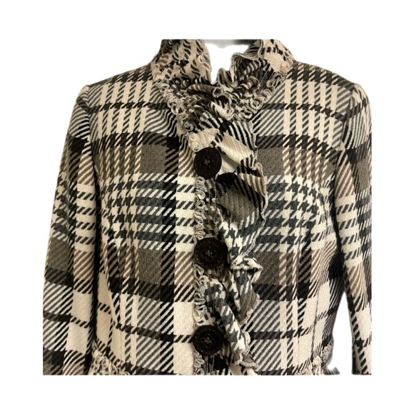 Etcetera Ruffle Front Plaid Blazer w/ Leather Detail - Picture 4 of 10